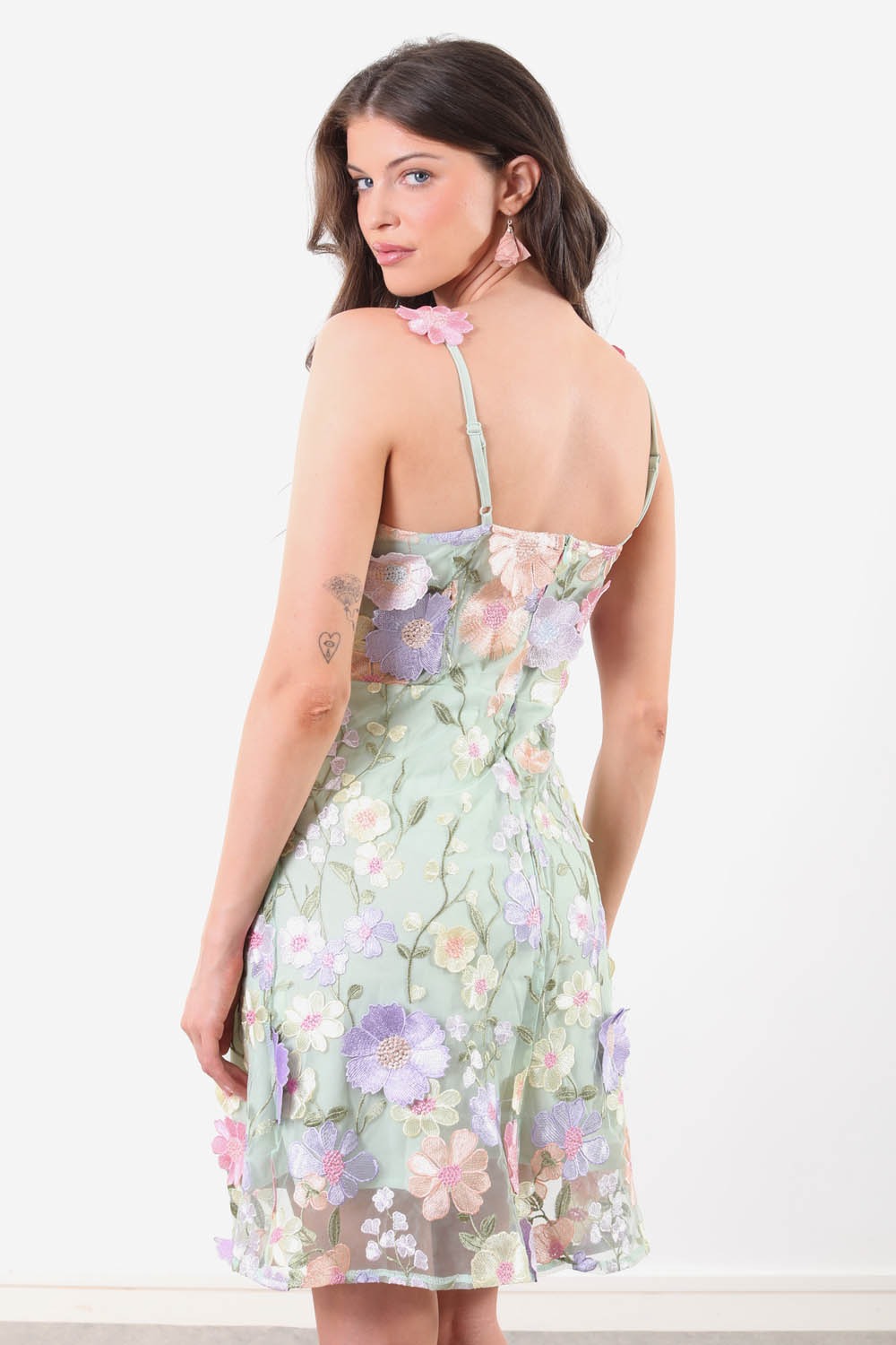 Shauna Lace Applique Short Dress in Green