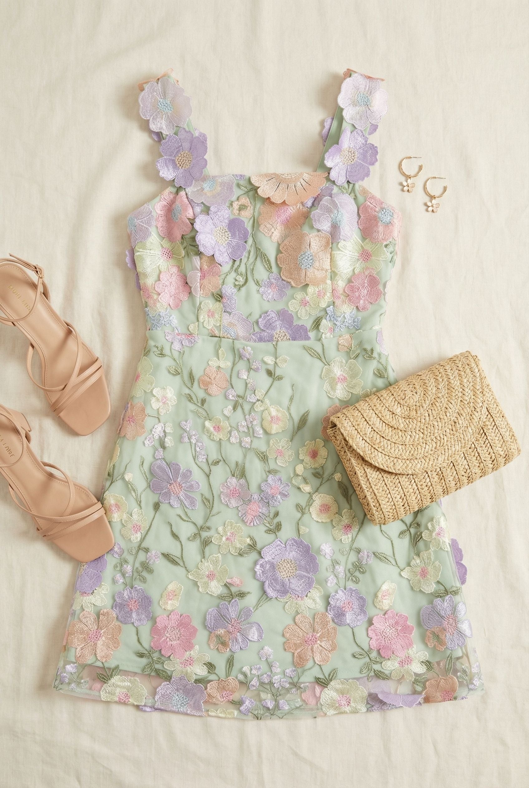 Shauna Lace Applique Short Dress in Green