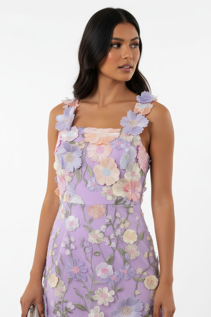 Shauna Lace Applique Short Dress in Lilac