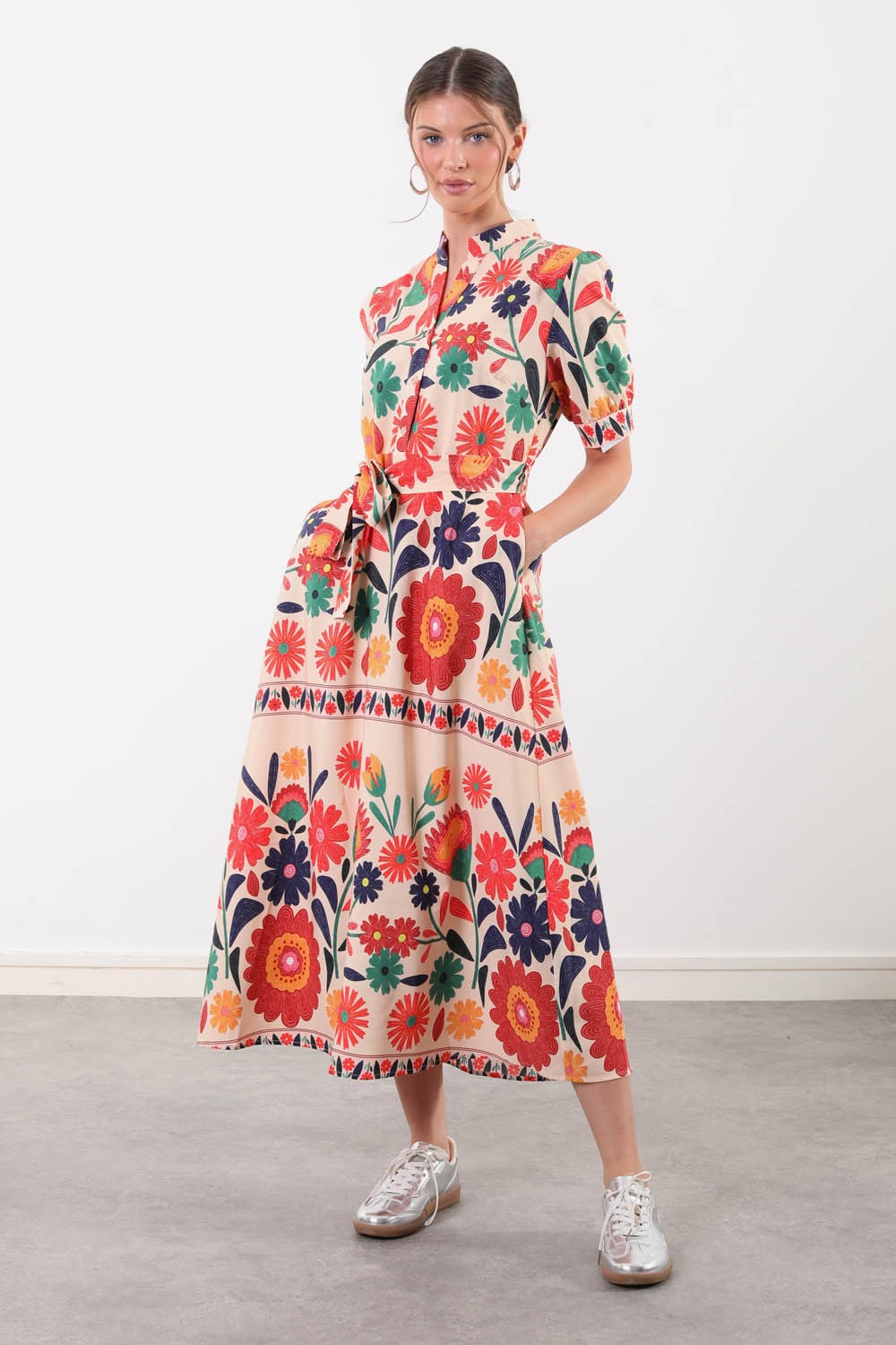 Lili Sunflower Button Front Midi Dress
