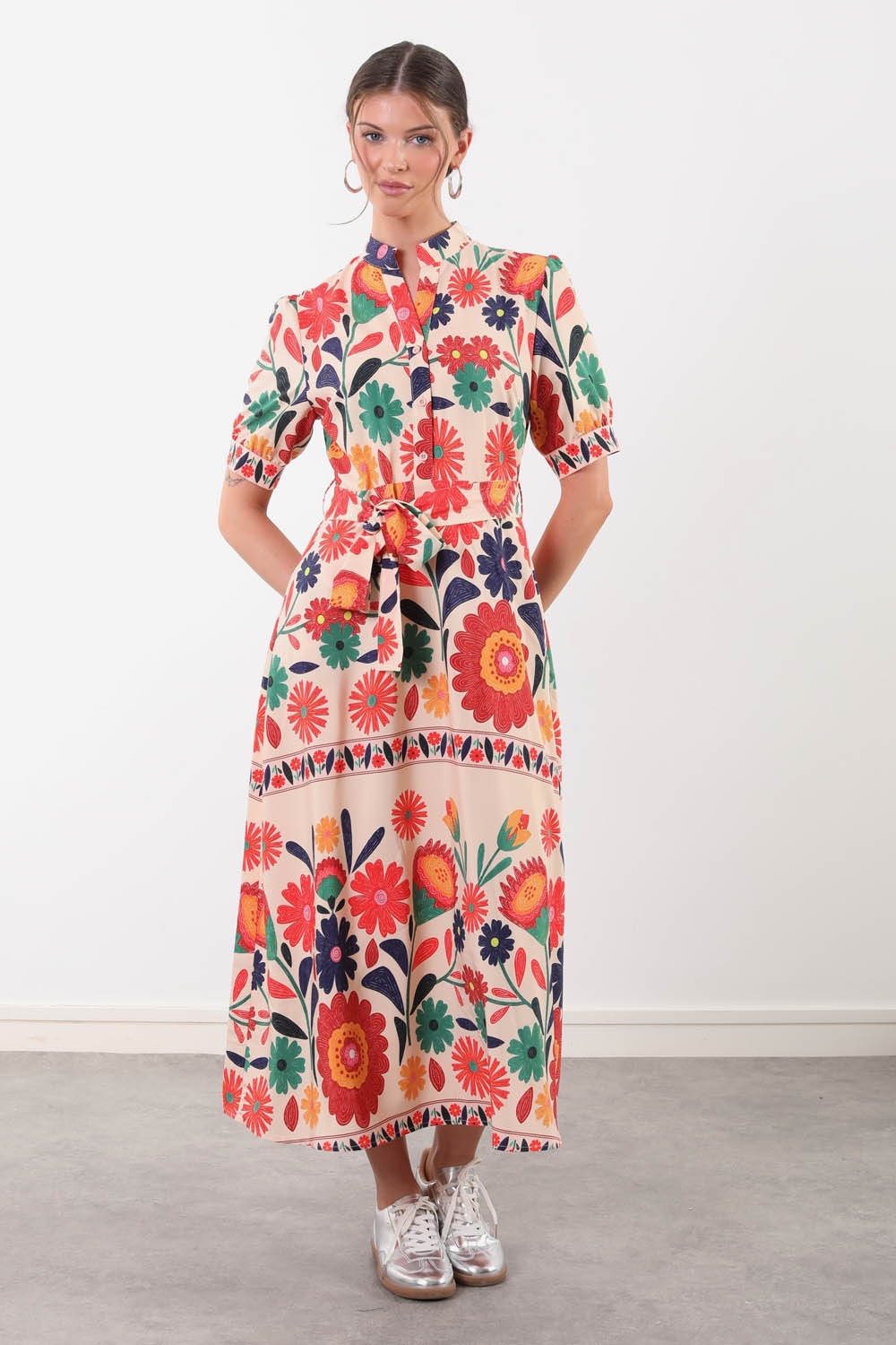 Lili Sunflower Button Front Midi Dress