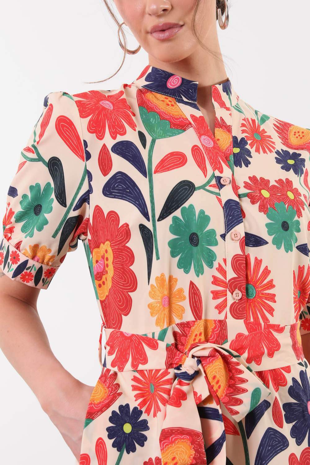 Lili Sunflower Button Front Midi Dress