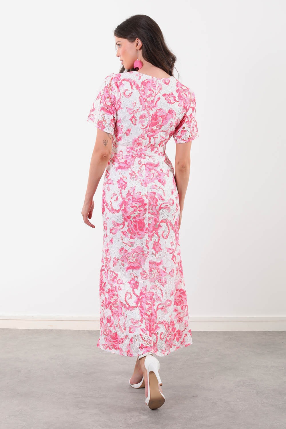 Grace Crochet Lace Midi Dress in Pink