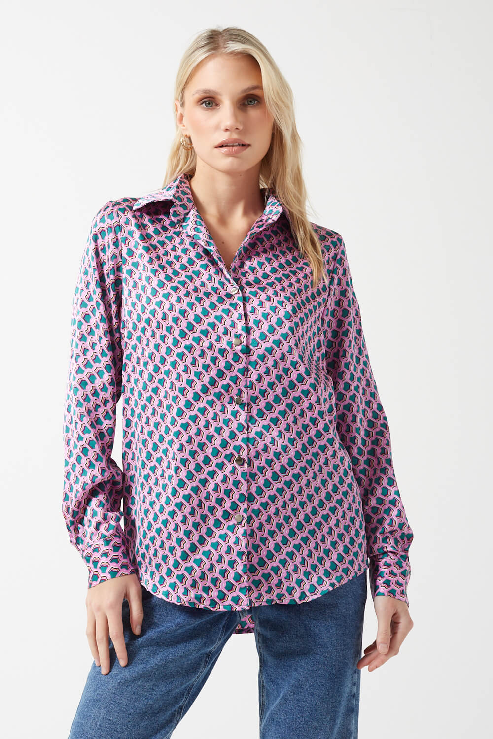 Brienne Printed Shirt Top in Purple