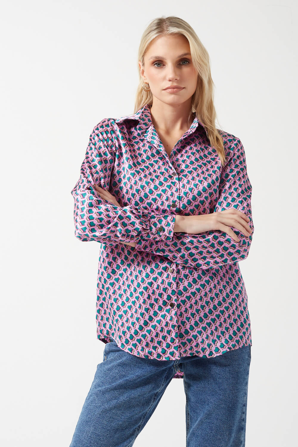 Brienne Printed Shirt Top in Purple