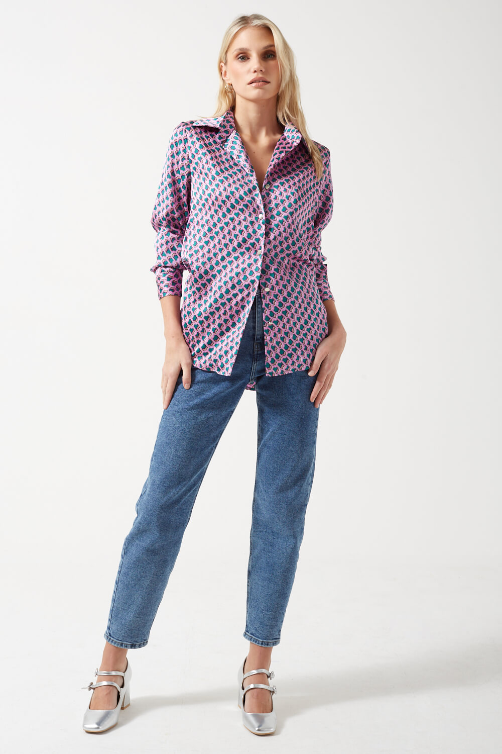 Brienne Printed Shirt Top in Purple