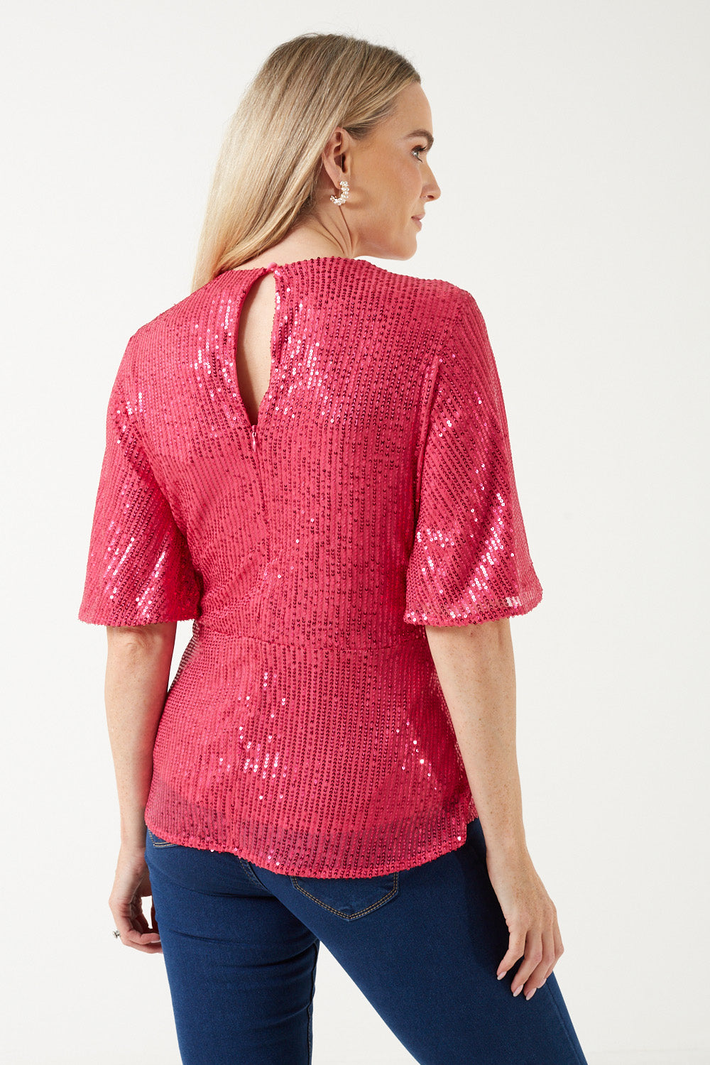 New Tara Sequin Wrap Top in Pink