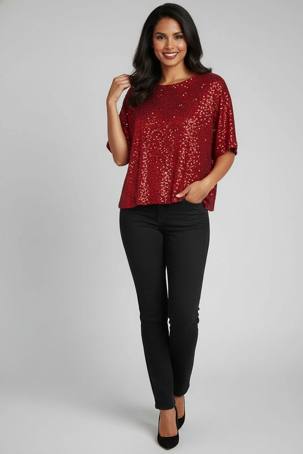 Ruby Sequin Top in Red
