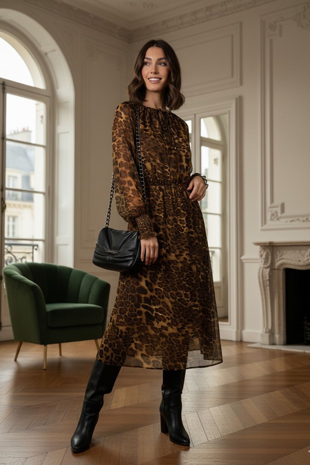 Mia Leopard Print Midi Dress