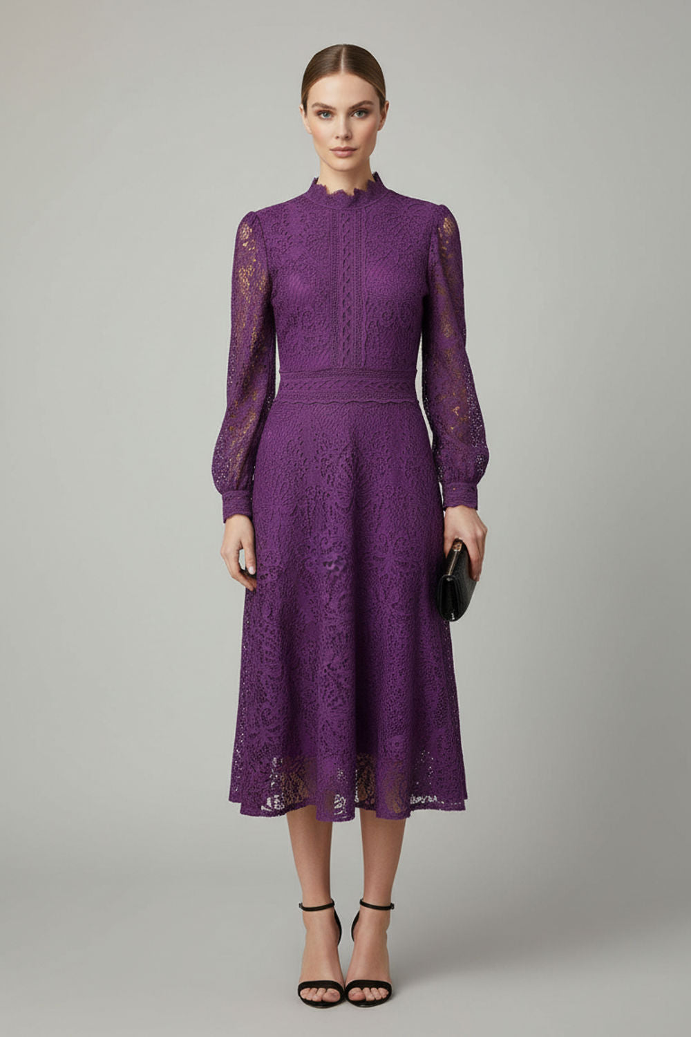 Kate Lace Midi Dress in Purple