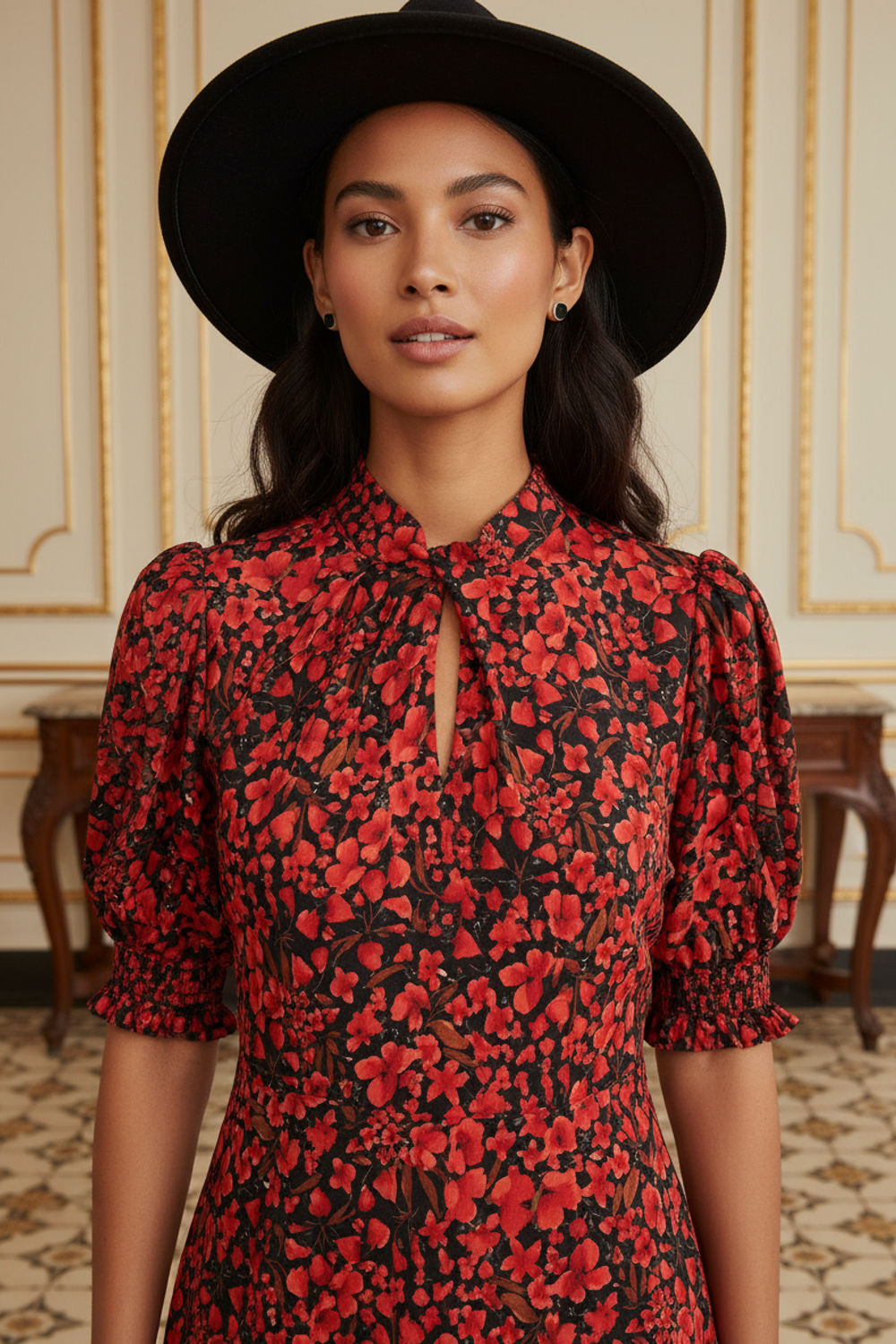 Louise Printed Midi Dress in Red