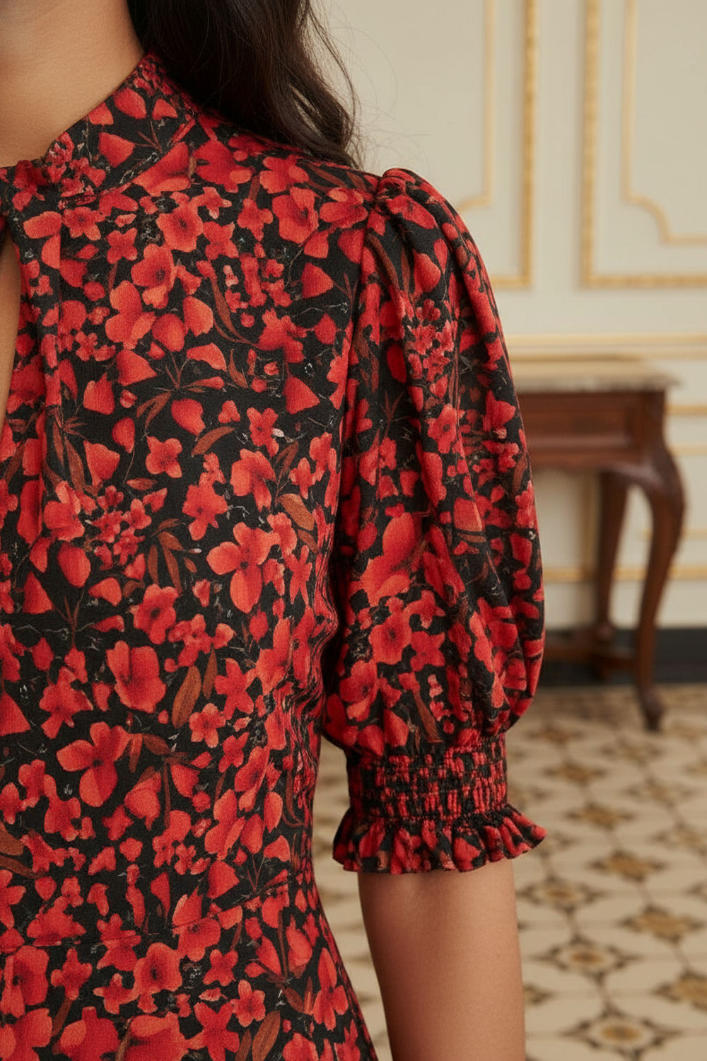 Louise Printed Midi Dress in Red