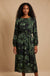 Maeve Long Sleeve Midi Dress in Green Abstract
