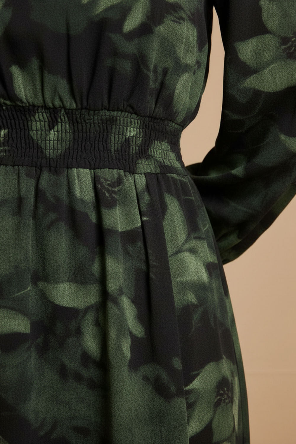 Maeve Long Sleeve Midi Dress in Green Abstract