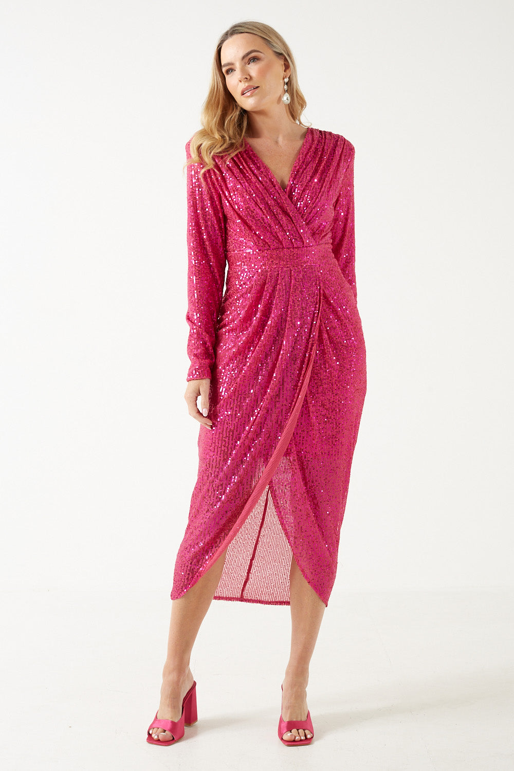 Alicent Sequin Midi Dress in Pink