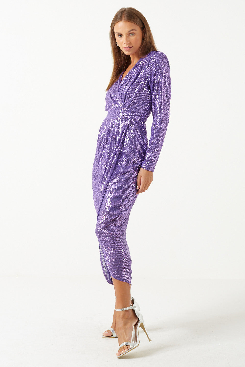 Alicent Sequin Midi Dress in Purple