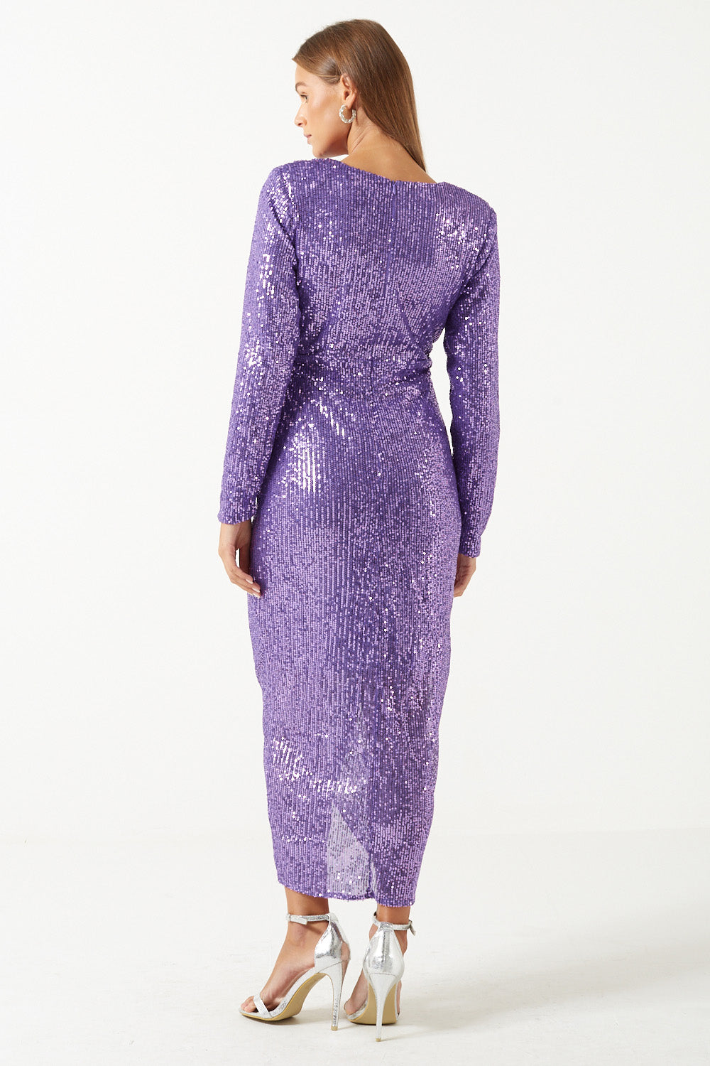 Alicent Sequin Midi Dress in Purple