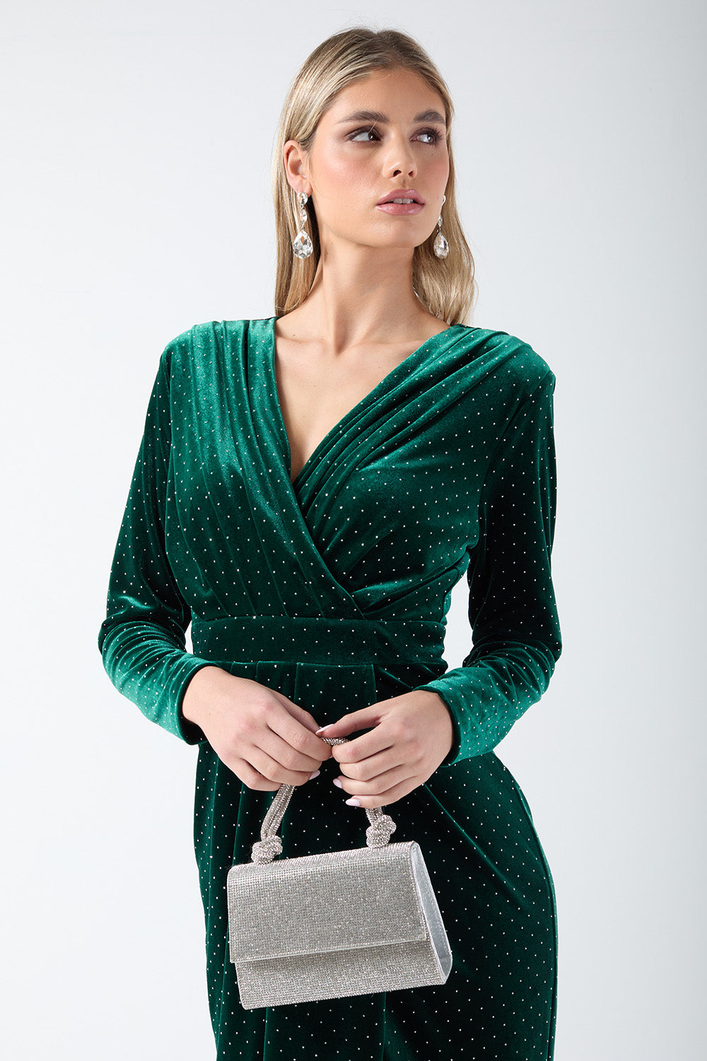 Millicent Velvet Midi Dress in Green