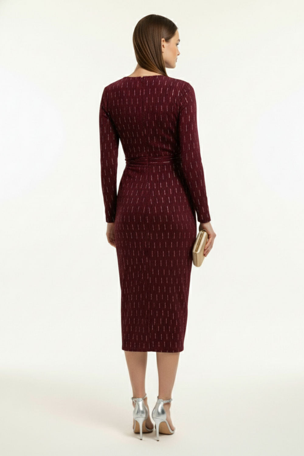 Maggie Velvet Wrap Midi Dress in Burgundy