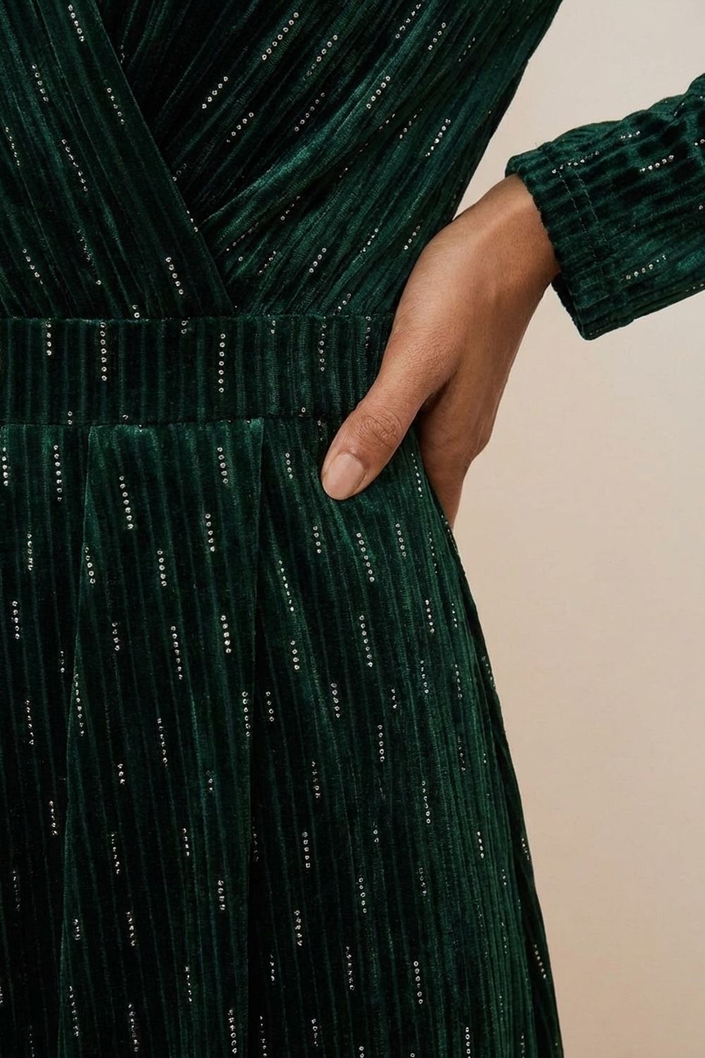 Maggie Velvet Wrap Midi Dress in Green