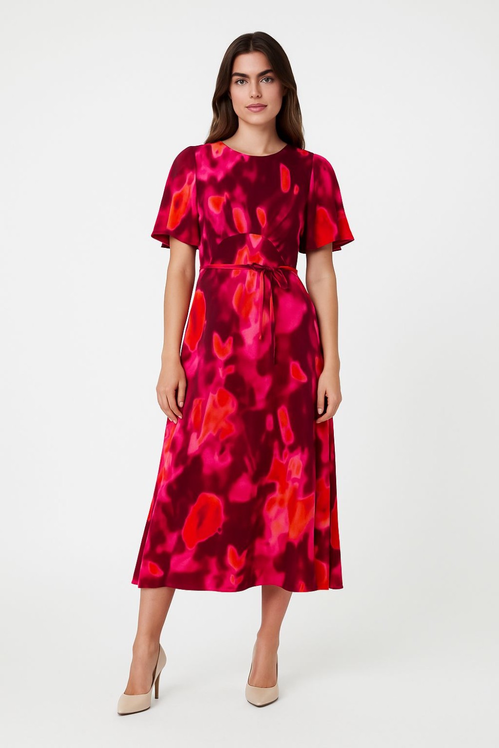 Sasha Tie-Dye Midi Dress in Red