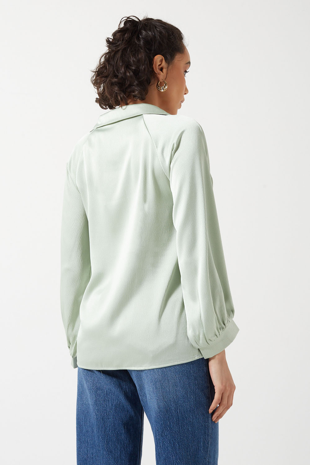 Julie Long Sleeves Collared Blouse in Green