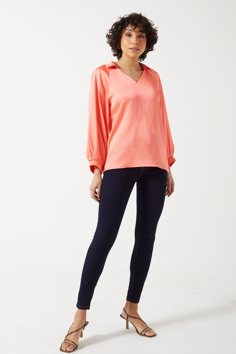 Julie Long Sleeves Collared Blouse in Orange