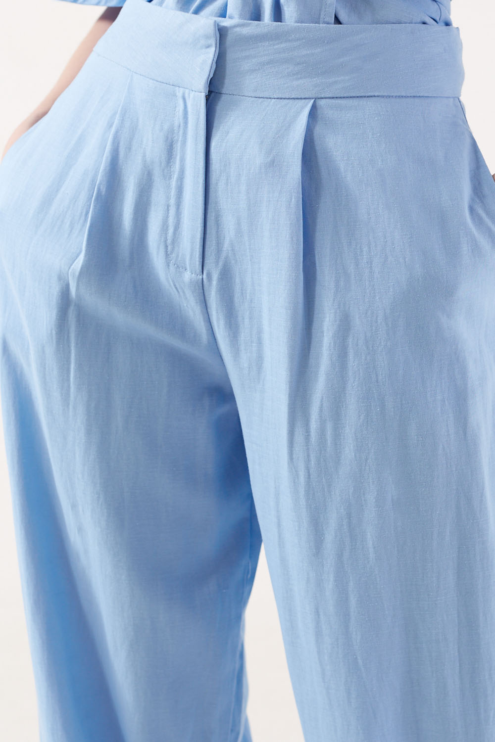 Roberta Wide Leg Linen Trousers in Blue