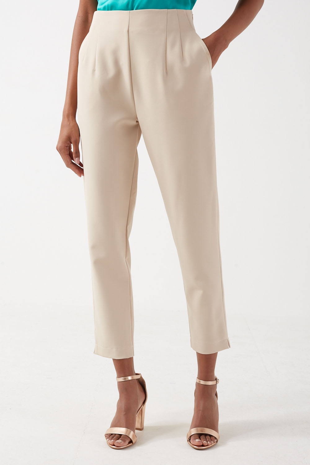 Elise High Waisted Trousers in Stone