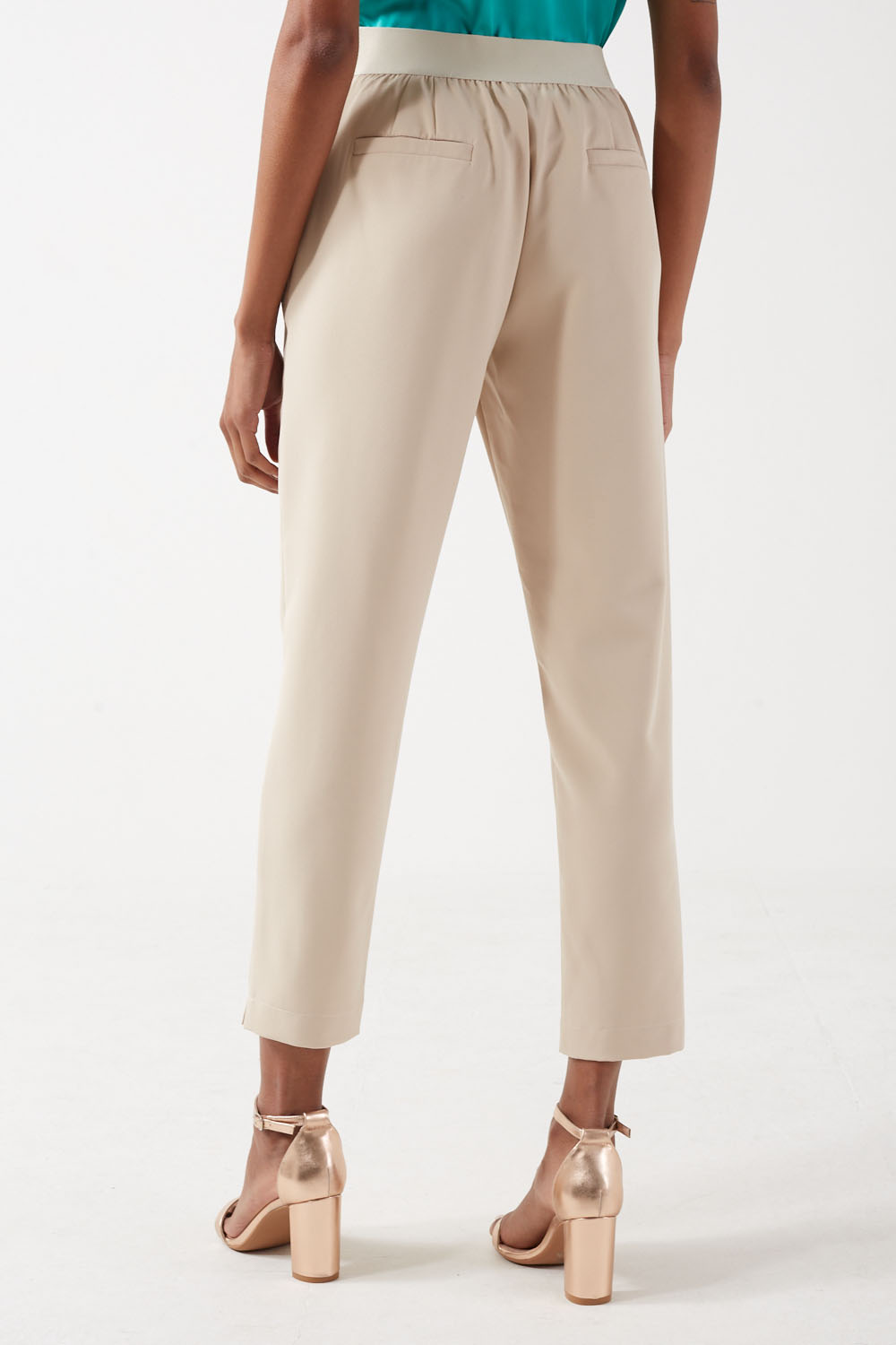 Elise High Waisted Trousers in Stone