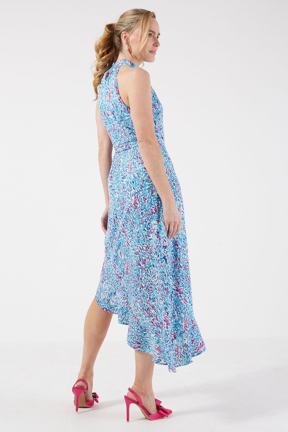 Nerina Printed Halter Neck Midi Dress in Blue