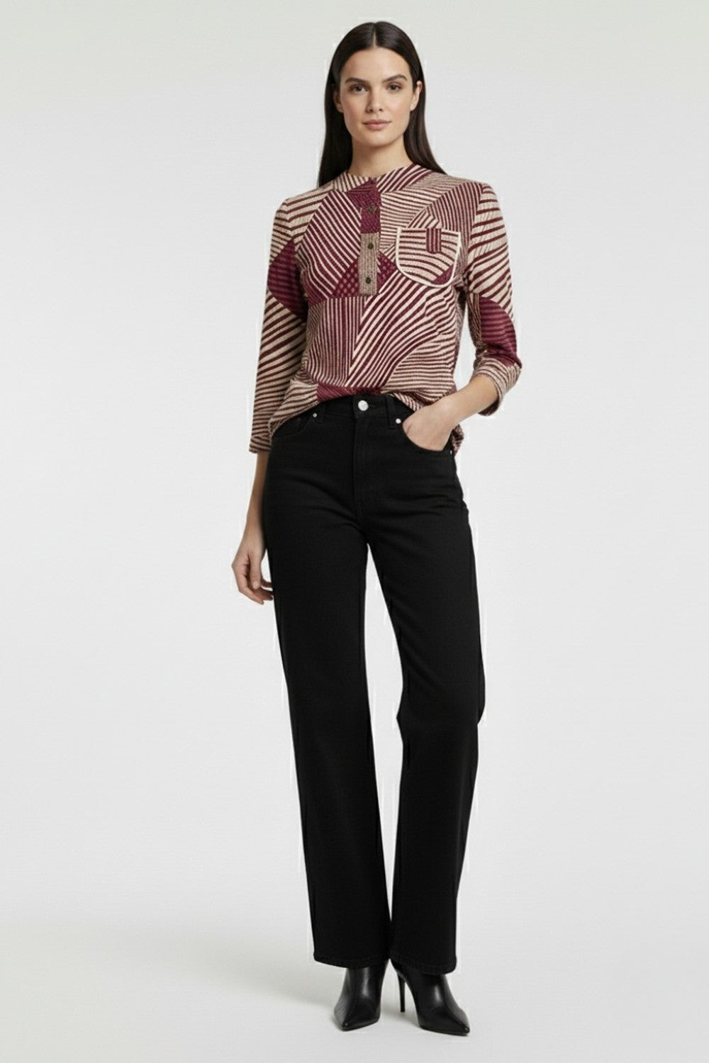 The Jessie Geometric Patchwork Jersey Blouse