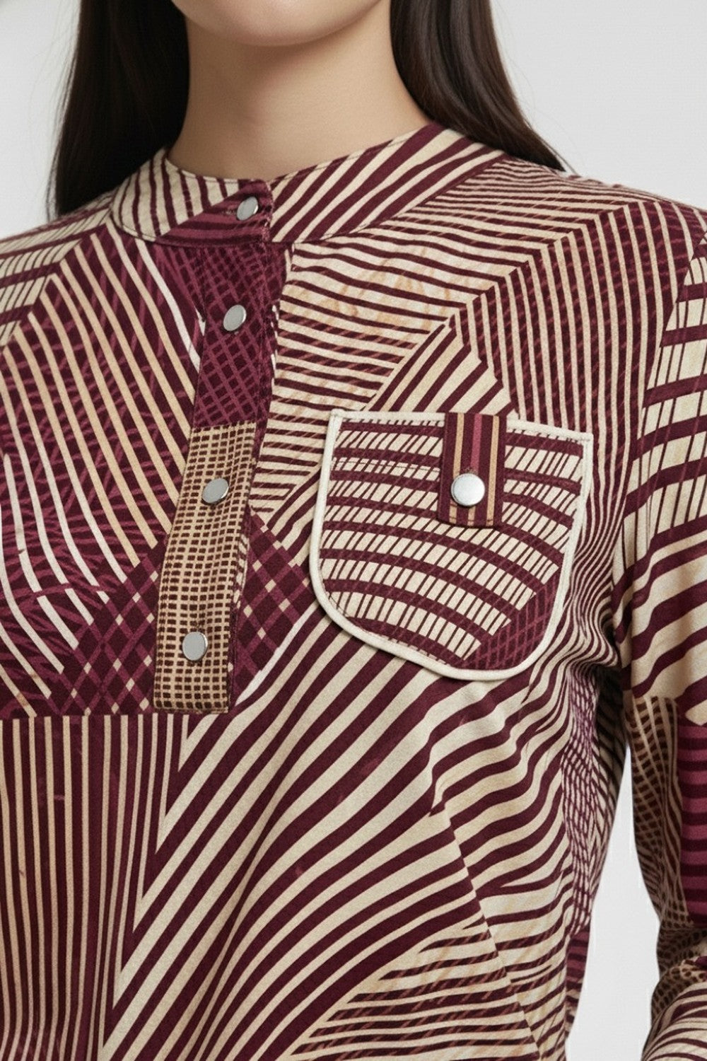 The Jessie Geometric Patchwork Jersey Blouse