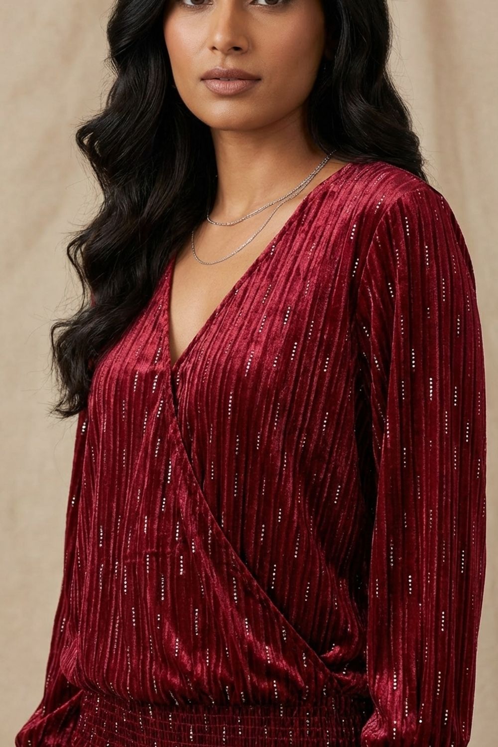 Velvet Wrap Blouse in Burgundy