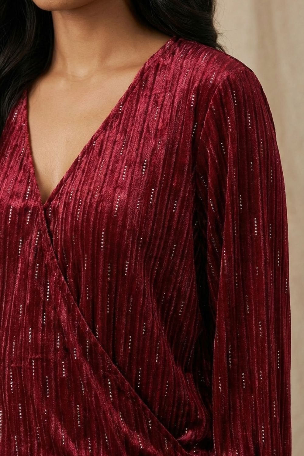 Velvet Wrap Blouse in Burgundy
