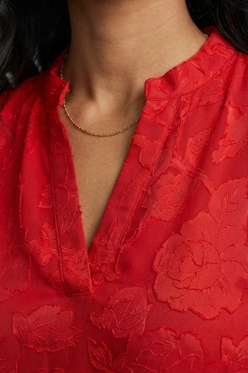 Bev Lace V Neck Top in Red