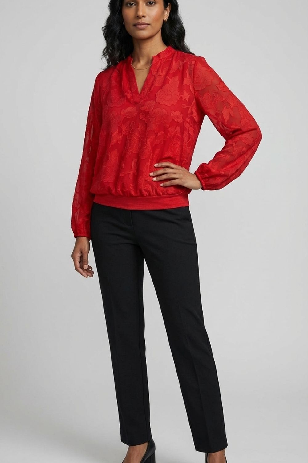 Bev Lace V Neck Top in Red