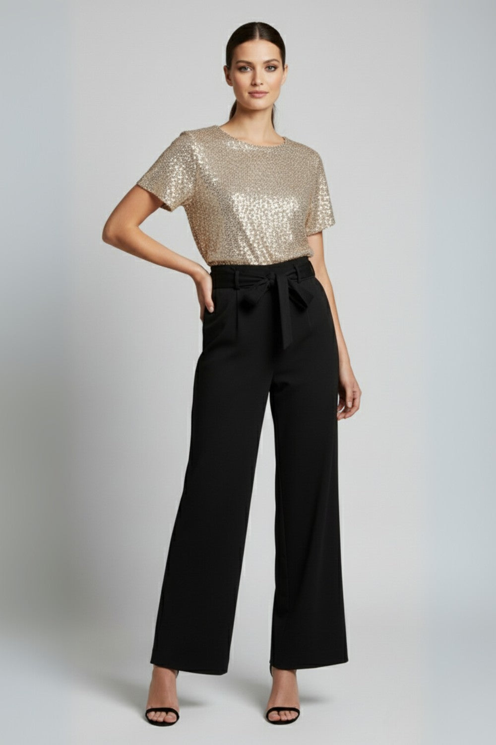 Daisy Sequin Top Jumpsuit in Champagne