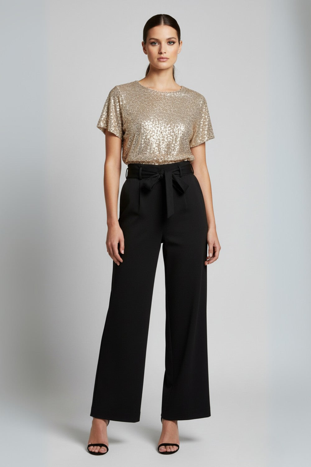 Daisy Sequin Top Jumpsuit in Champagne