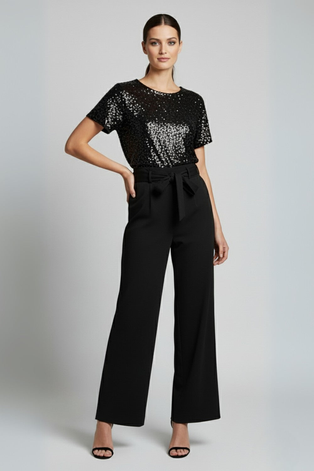 Daisy Sequin Top Jumpsuit in Black