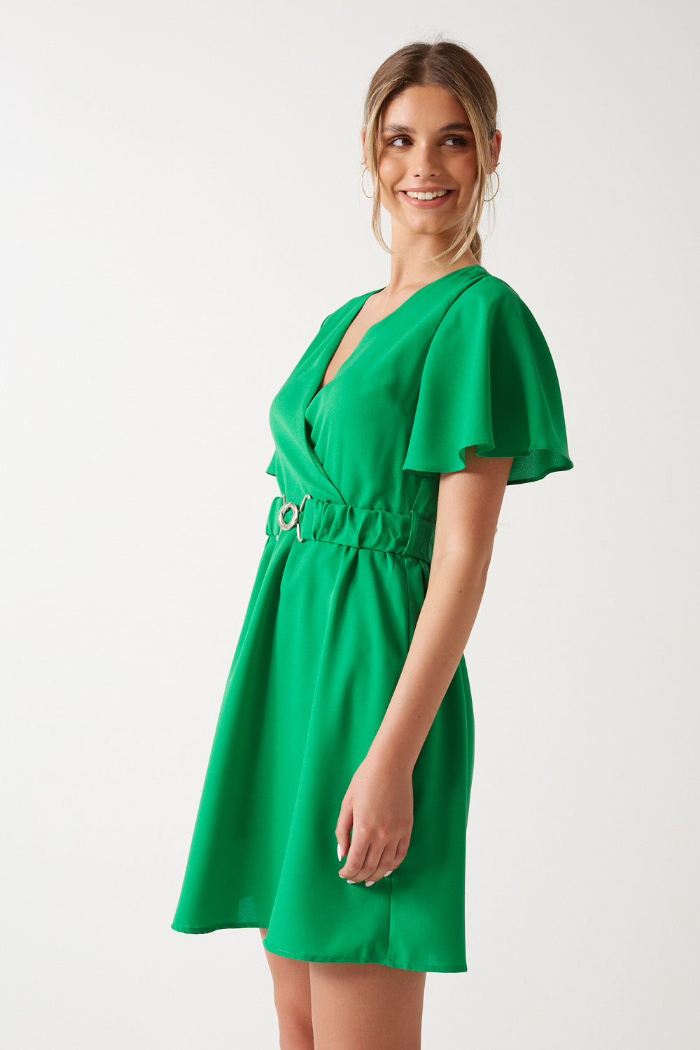 Kaly Belted Short Dress in Green