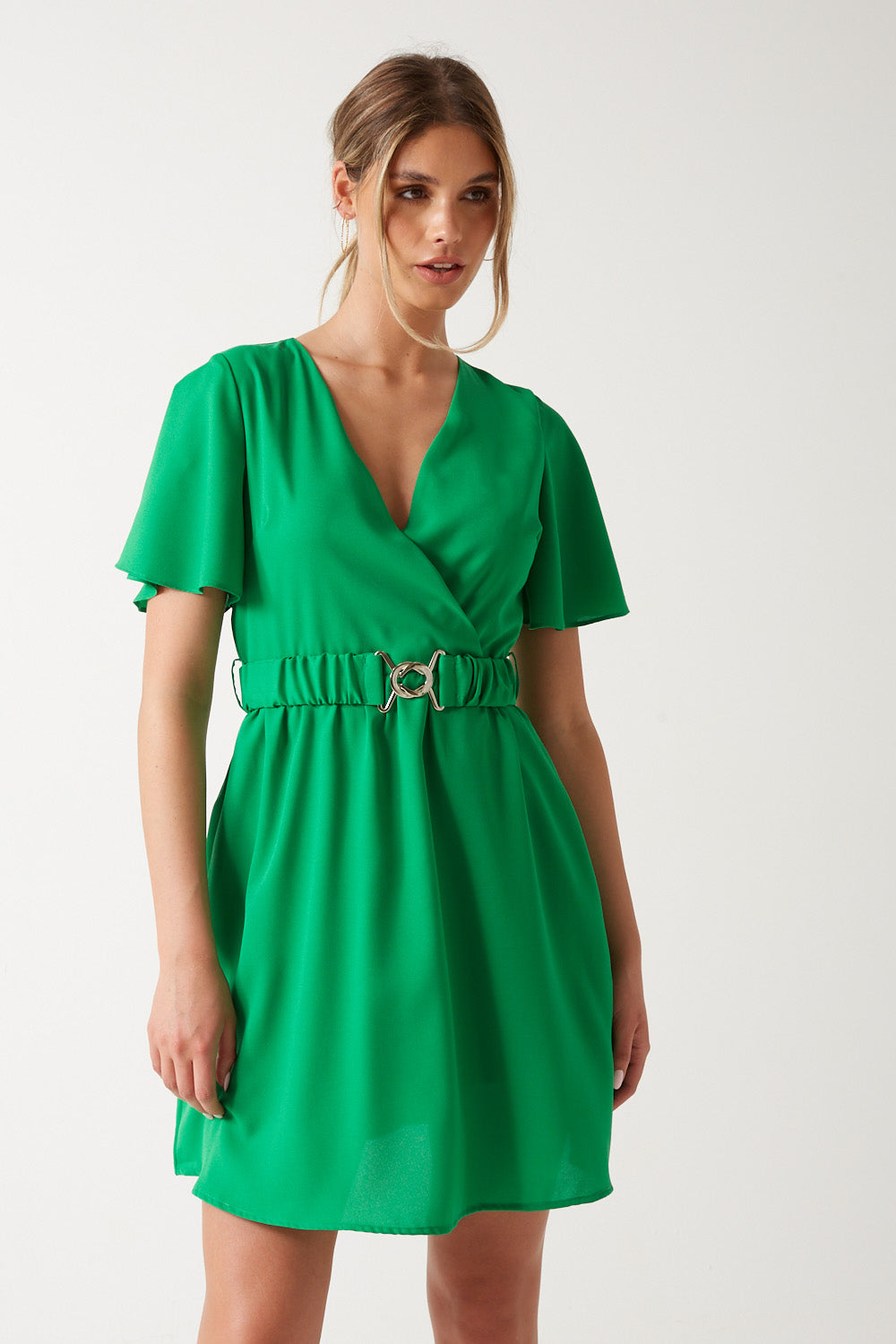 Kaly Belted Short Dress in Green