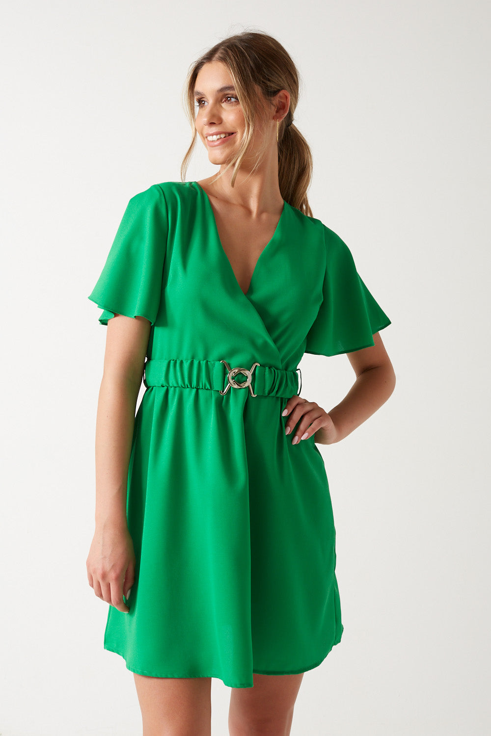 Kaly Belted Short Dress in Green