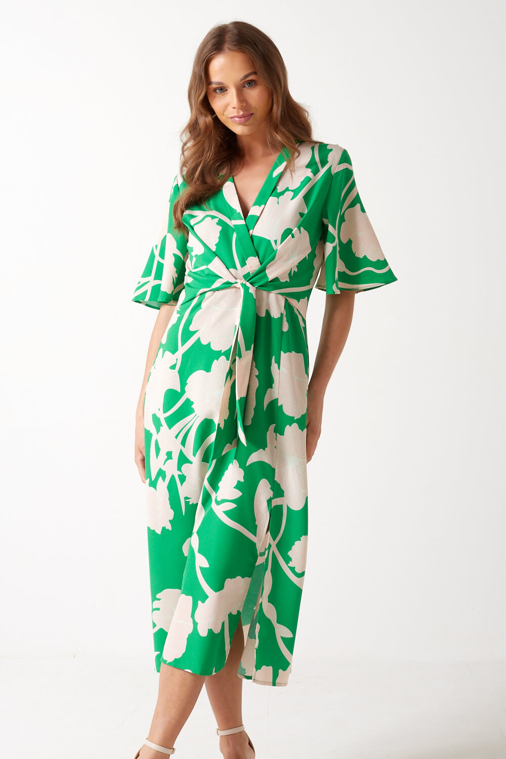 Gina Floral Print Wrap Dress in Green