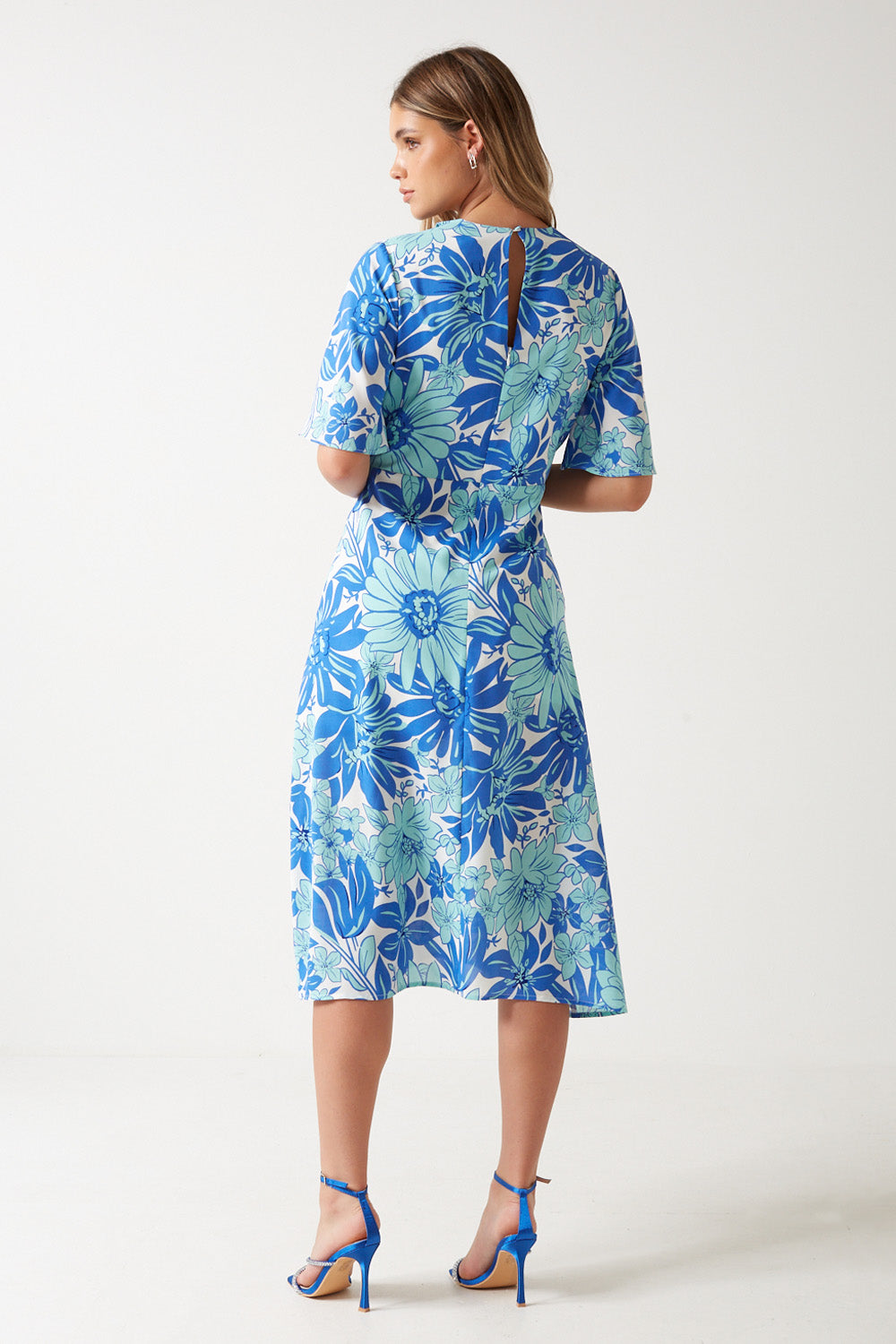 Gina Floral Print Wrap Dress in Blue
