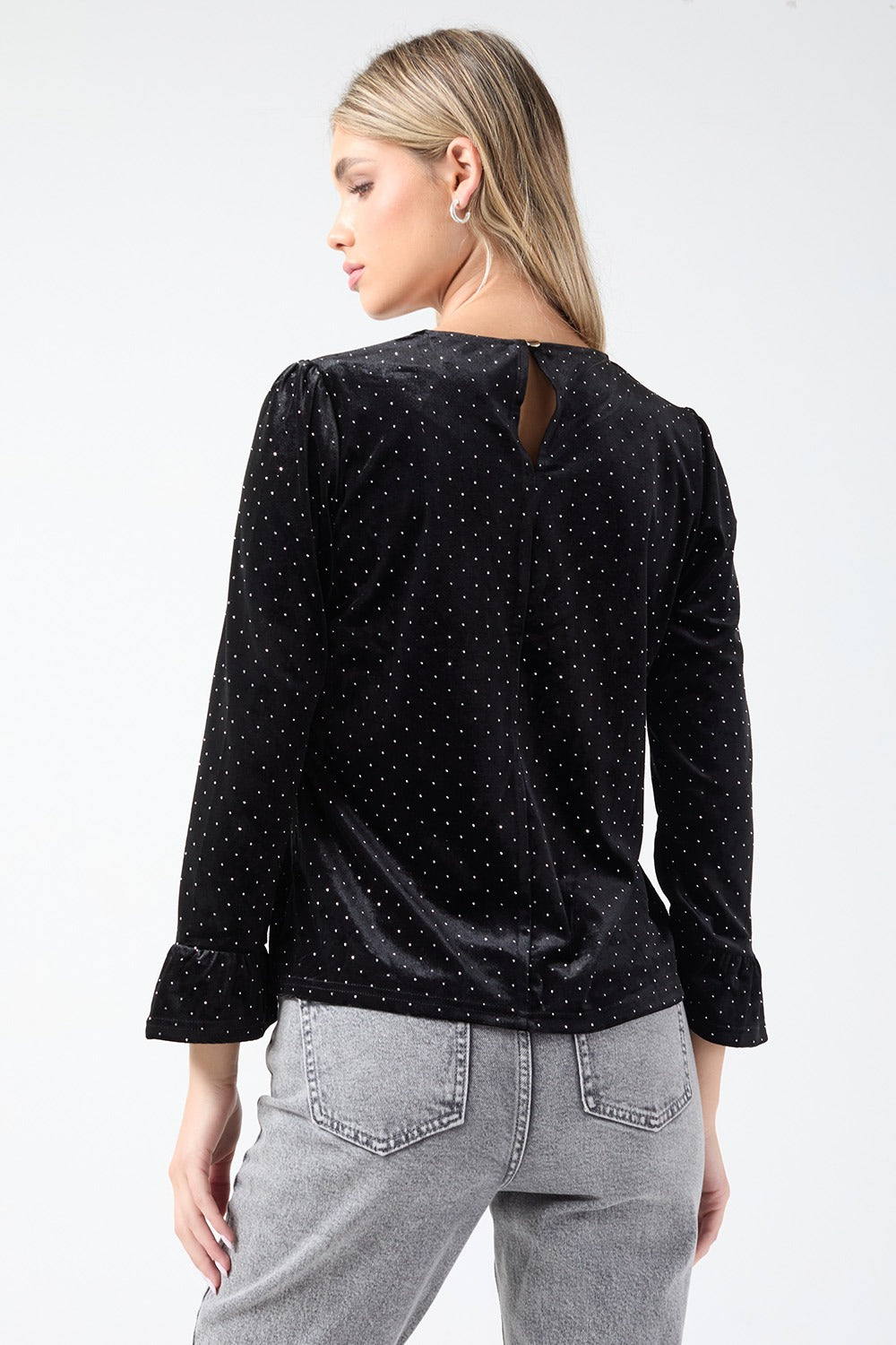 Donna Velvet Diamante Top in Black