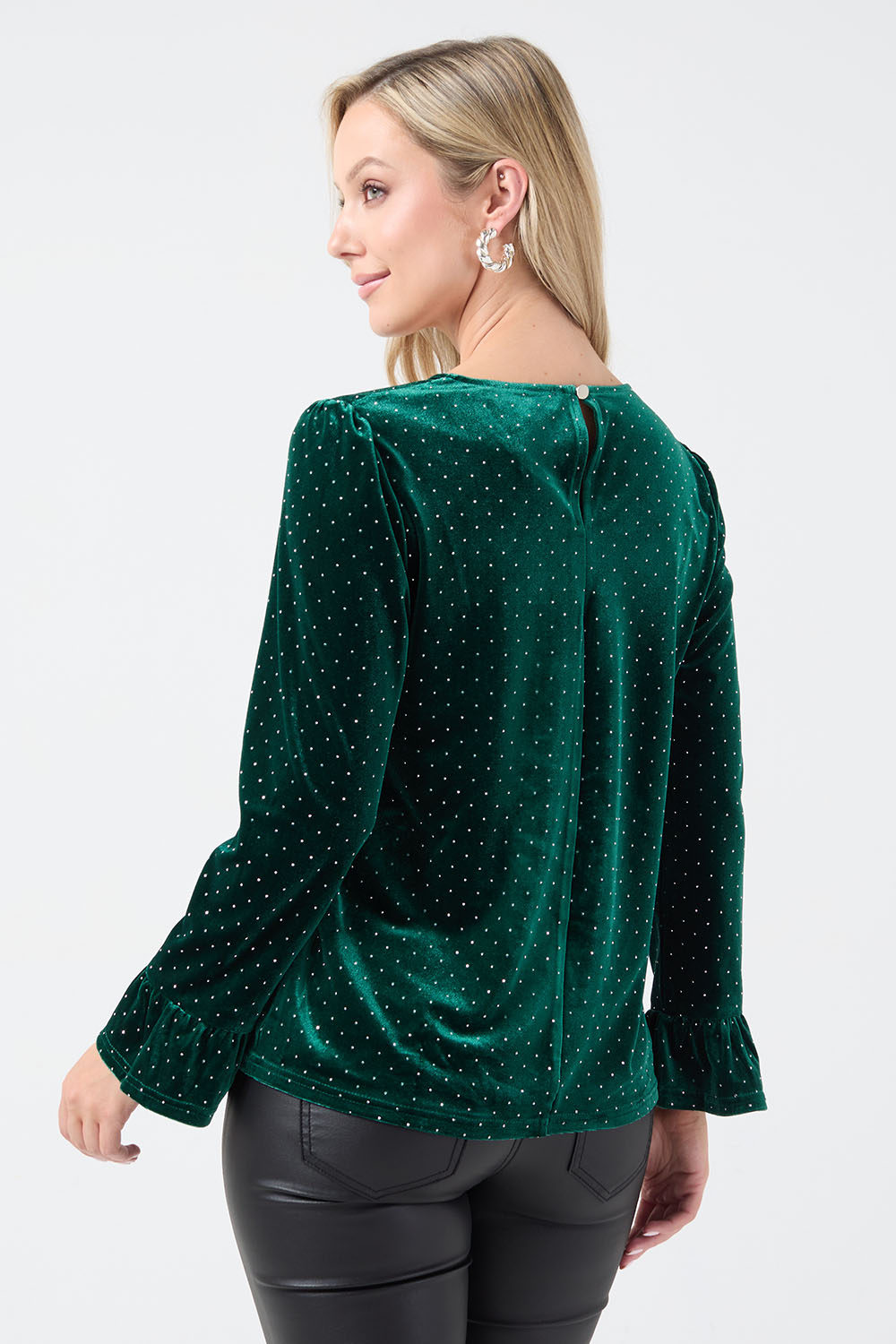 Donna Velvet Diamante Top in Green
