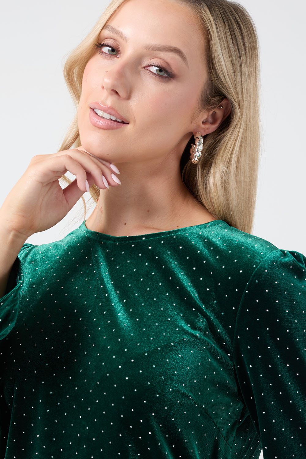 Donna Velvet Diamante Top in Green