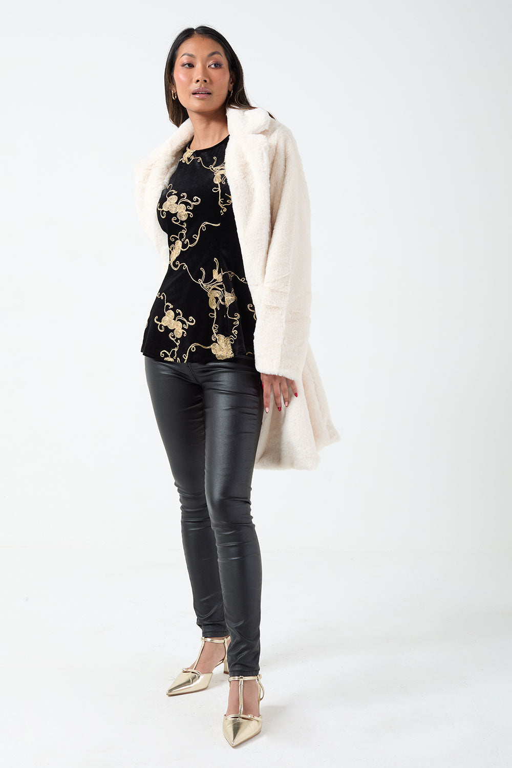 Monica Brocade Velvet Top in Black