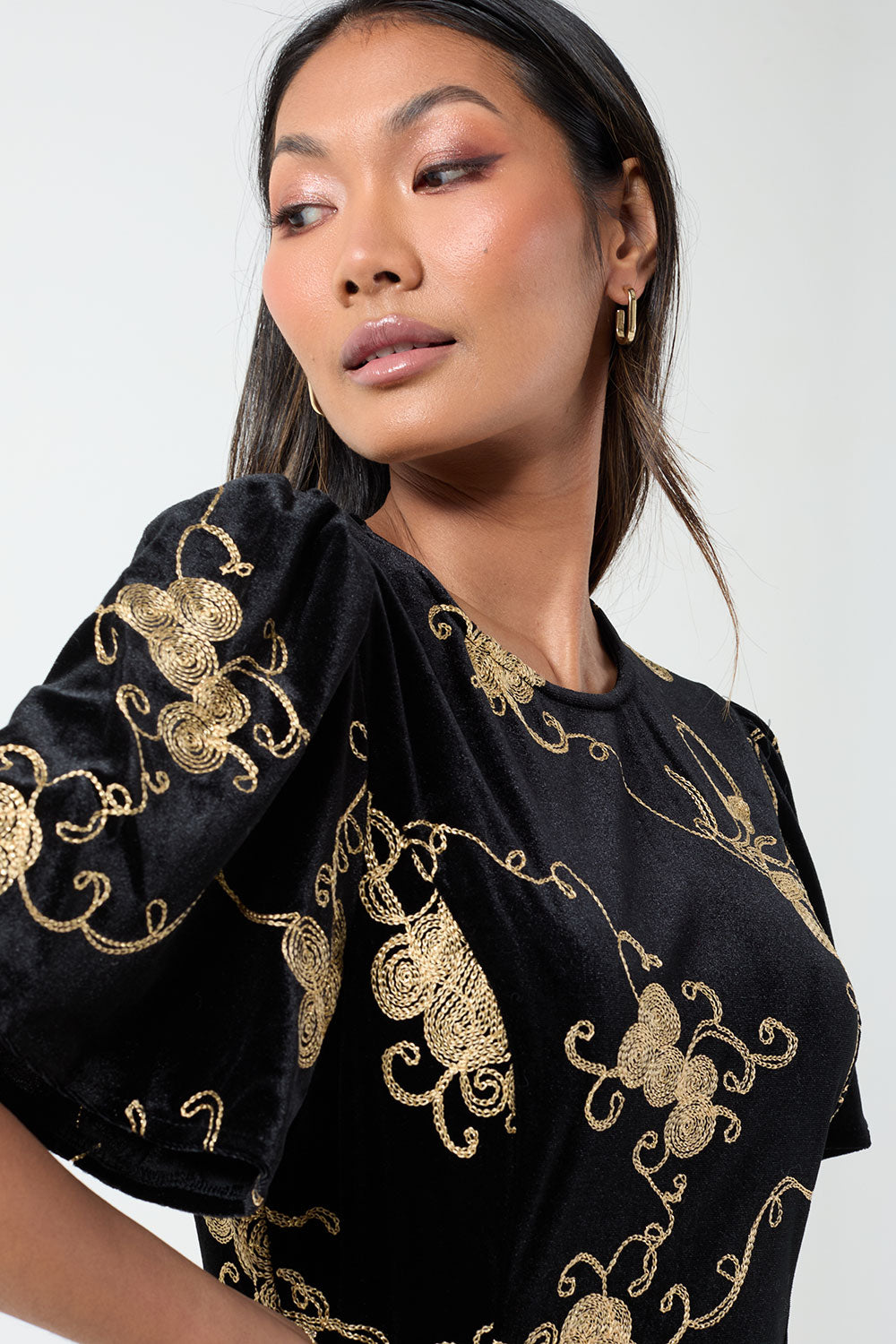 Monica Brocade Velvet Top in Black